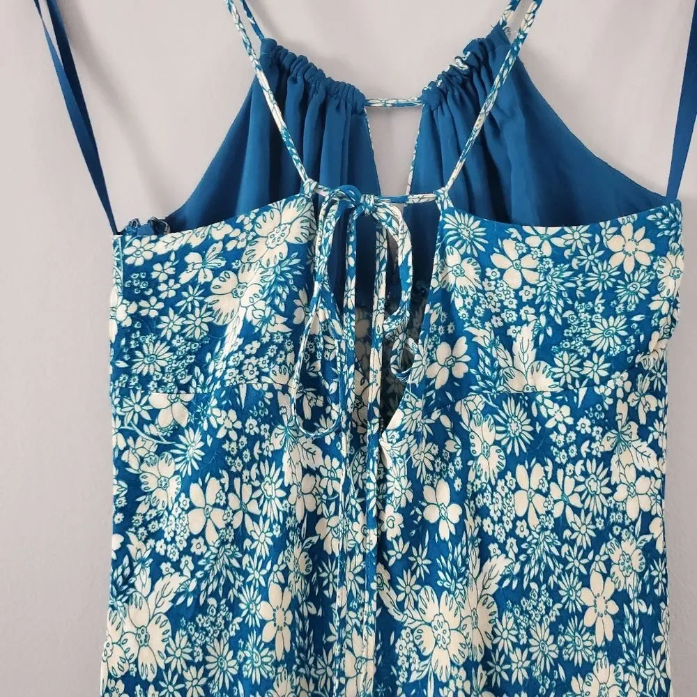 New Free People Bon Voyage Floral Print Woven Midi Dress In Blue Combo Size M - Picture 7 of 9